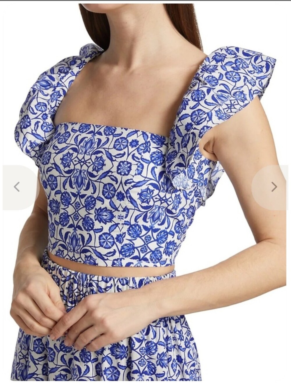 Cara Cara Darby Top Cotton Poplin Ruffled Crop Shirt Blouse Blue Small